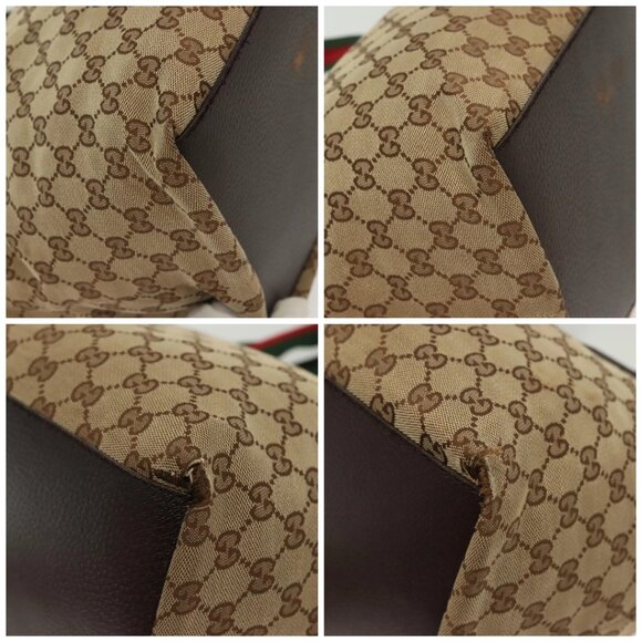GUCCI GG Canvas Web Sherry Line Tote Bag Beige Green Red - Picture 16 of 16